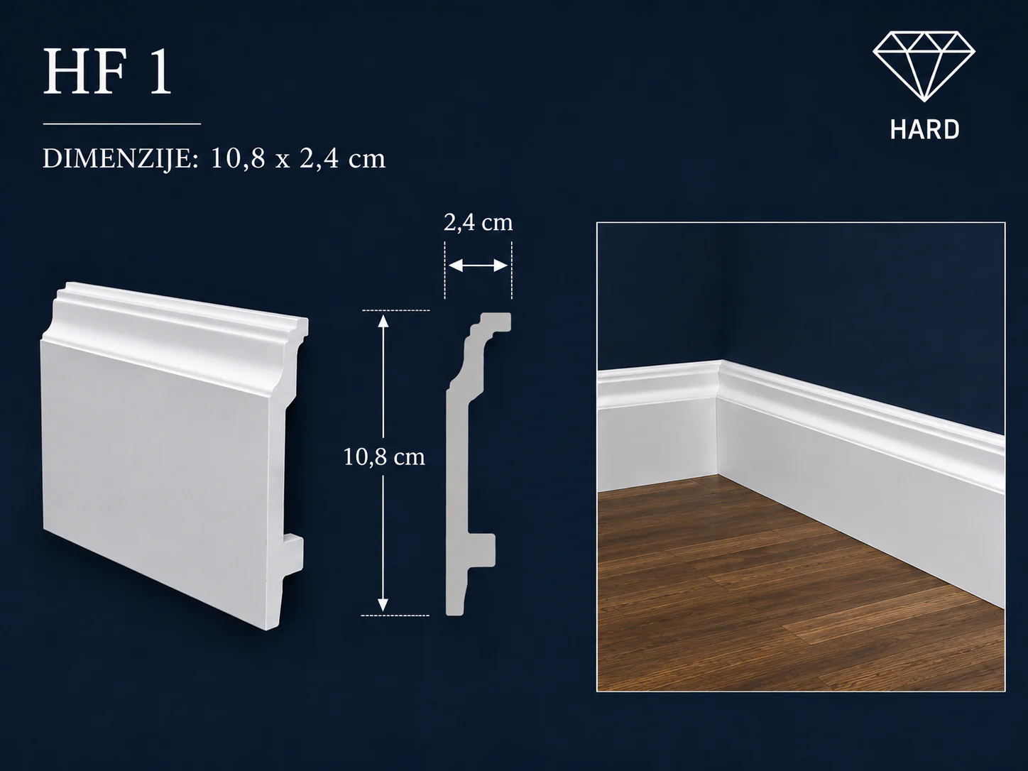 Model HF 1, dimenzije 10,8 × 2,4 cm