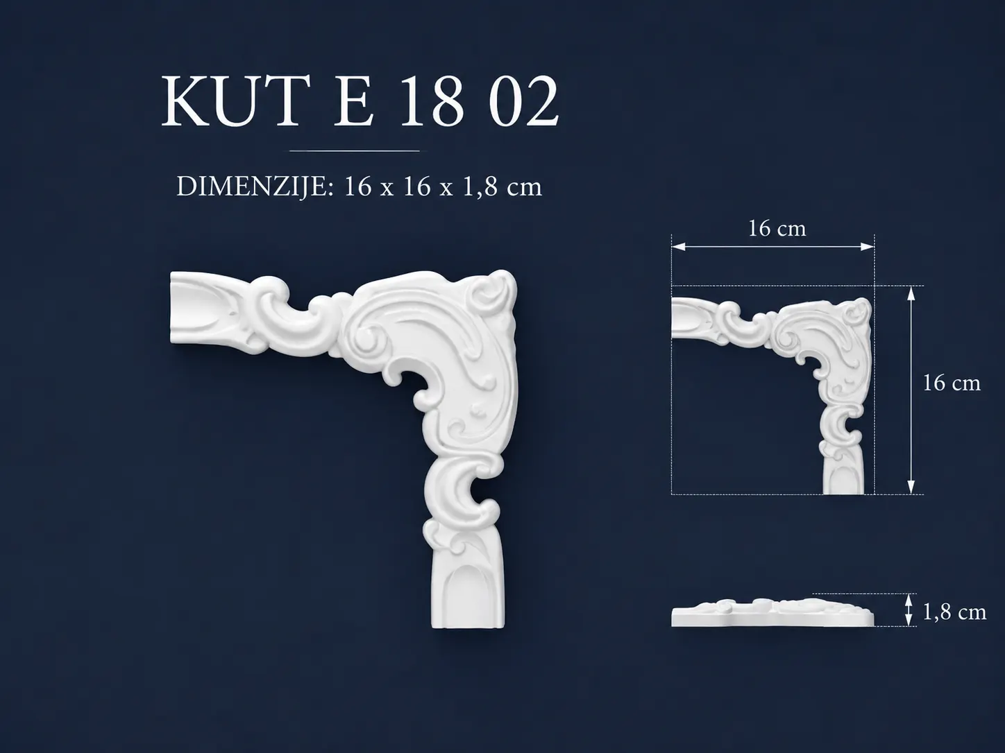 Model KUT E 18 02, dimenzije 16 × 16 × 1,8 cm