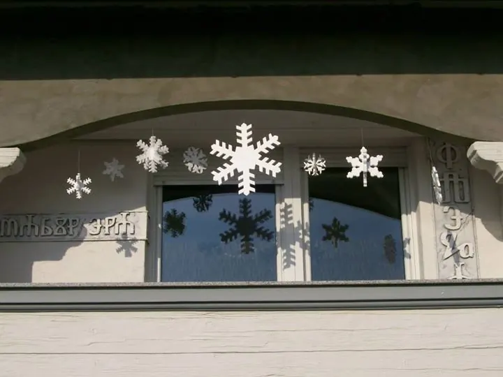Snowflakes installed outside a commercial property
