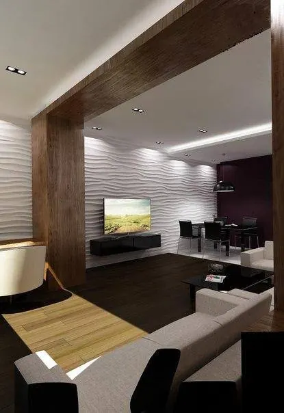 Valoviti 3D panel ugrađen u suvremeni dnevni prostor