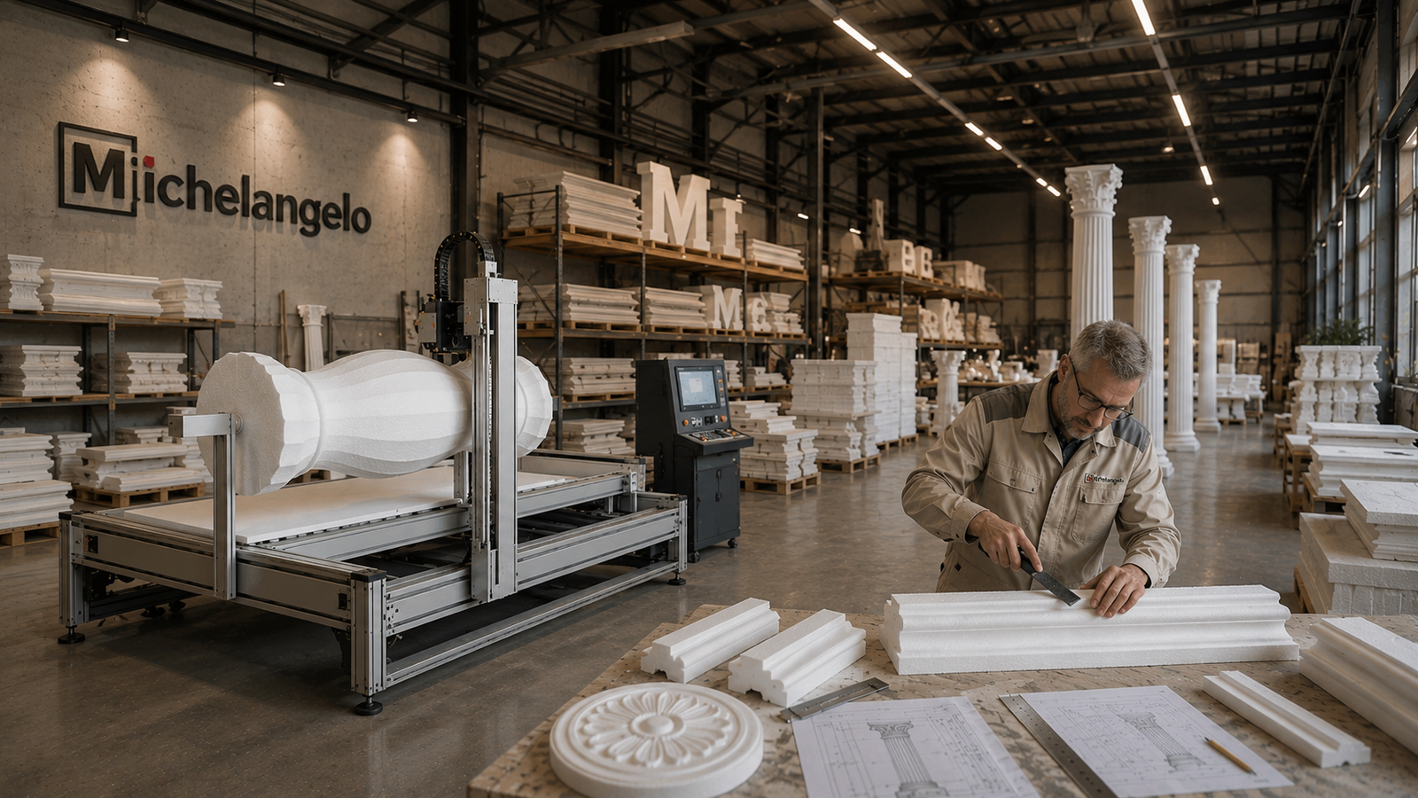 Manual processing of the decorative beam in the workshop